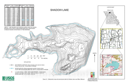 Map : Bathymetric surveys of selected lakes in Missouri -- 2000-2008, 2013 Cartography Wall Art :