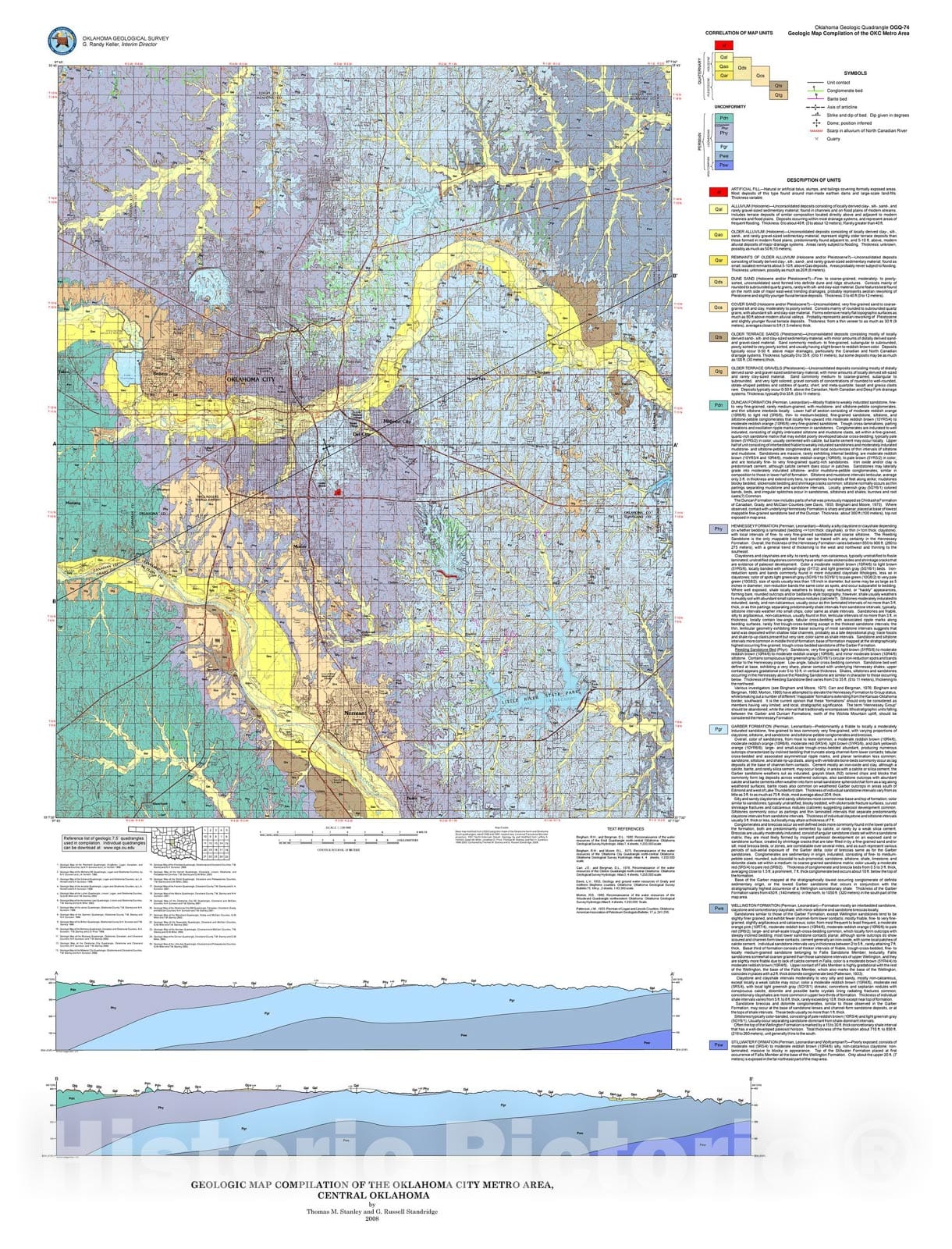 Map : Geologic map compilation of the Oklahoma City Metro Area, central Oklahoma, 2008 Cartography Wall Art :