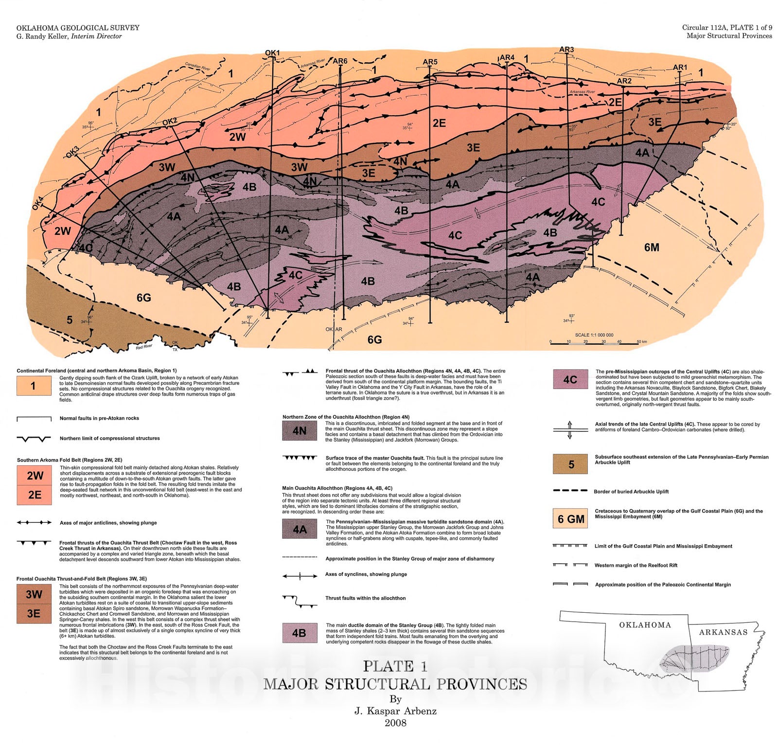 Map : Stratigraphic and structural evolution of the Ouachita Mountains and Arkoma Basin, southeastern Oklahoma and west-central Arkansas, 2008 Cartography Wall Art :