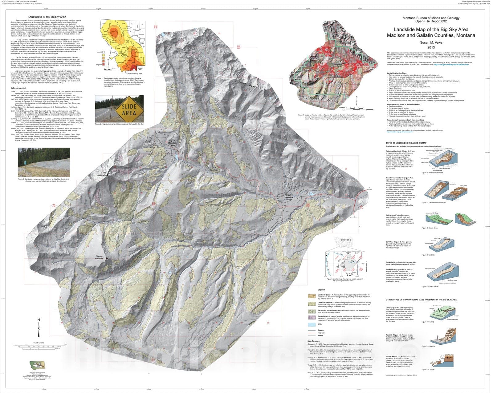 Map : Landslide map of the Big Sky area, Gallatin and Madison Counties, Montana, 2013 Cartography Wall Art :