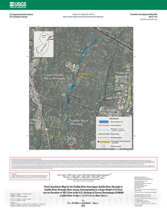 Map : Flood-inundation maps for the Saddle River from Upper Saddle River Borough to Saddle River Borough, New Jersey, 2013, 2013 Cartography Wall Art :