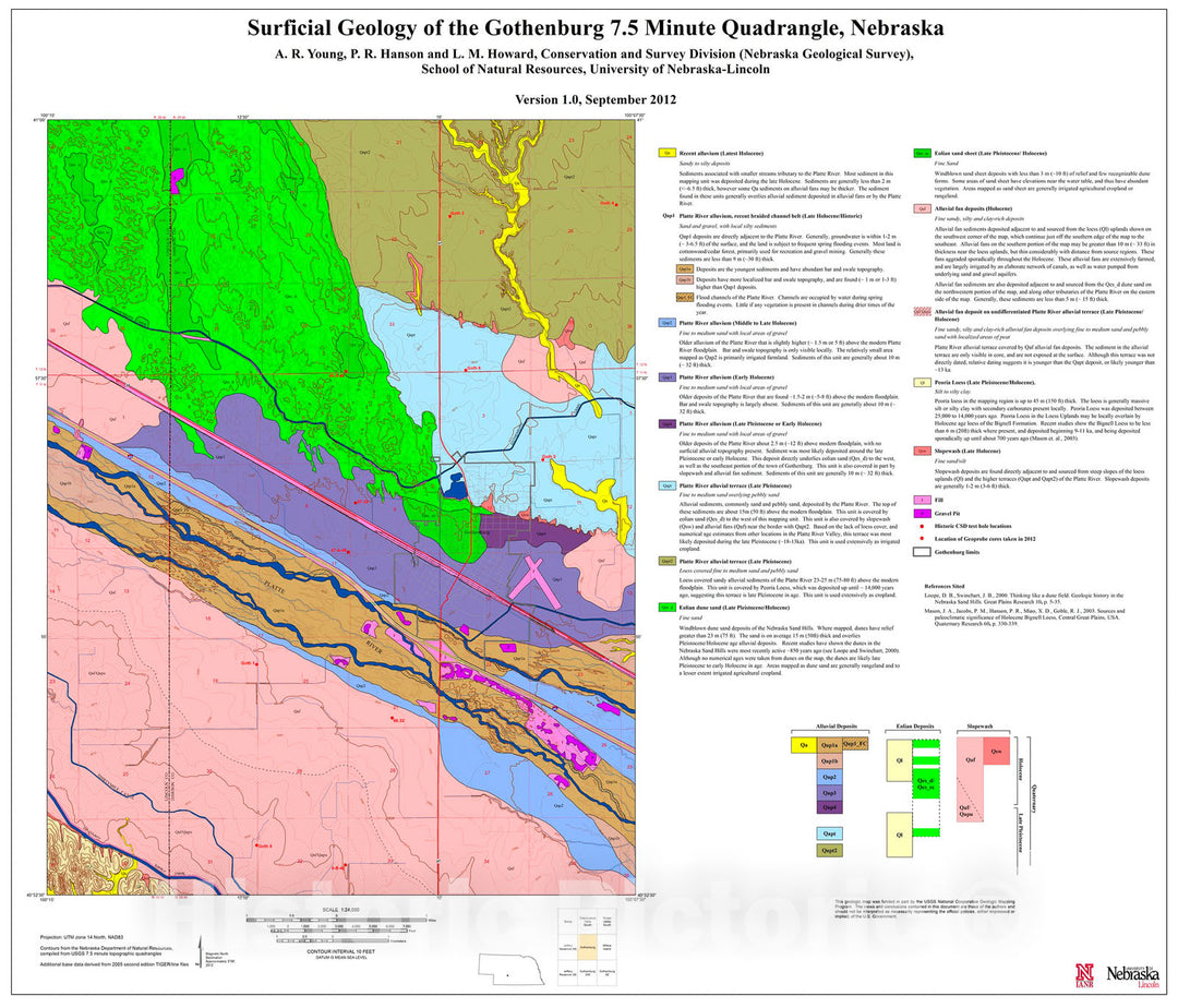 Map : Surficial Geologic Map of the Gothenburg, Nebraska 7.5-Minute Quadrangle, 2012 Cartography Wall Art :