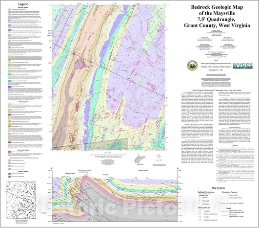 Map : Bedrock Geologic Map of the Maysville 7.5' Quadrangle, Grant County, West Virginia (revised 2016), 2012 Cartography Wall Art :