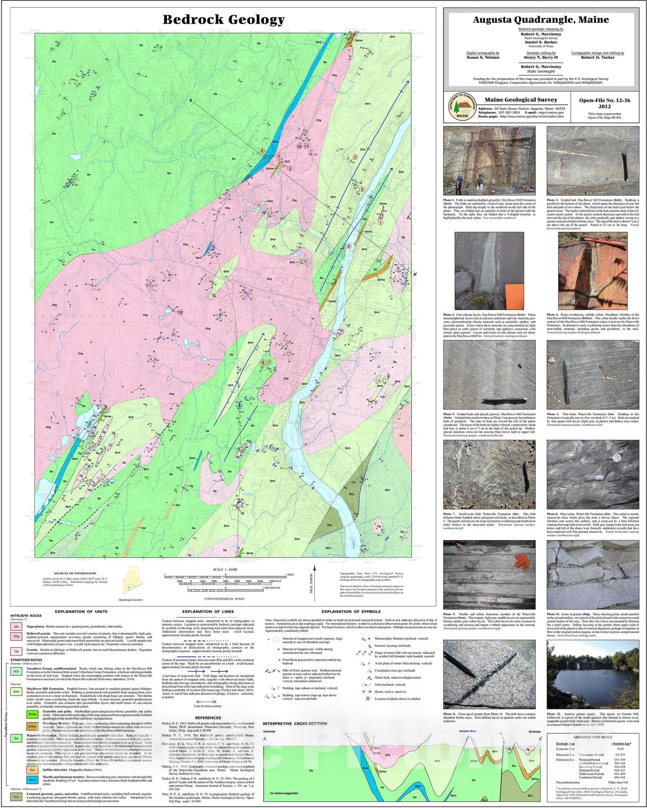Map : Bedrock geology of the Augusta quadrangle, Maine, 2012 Cartography Wall Art :