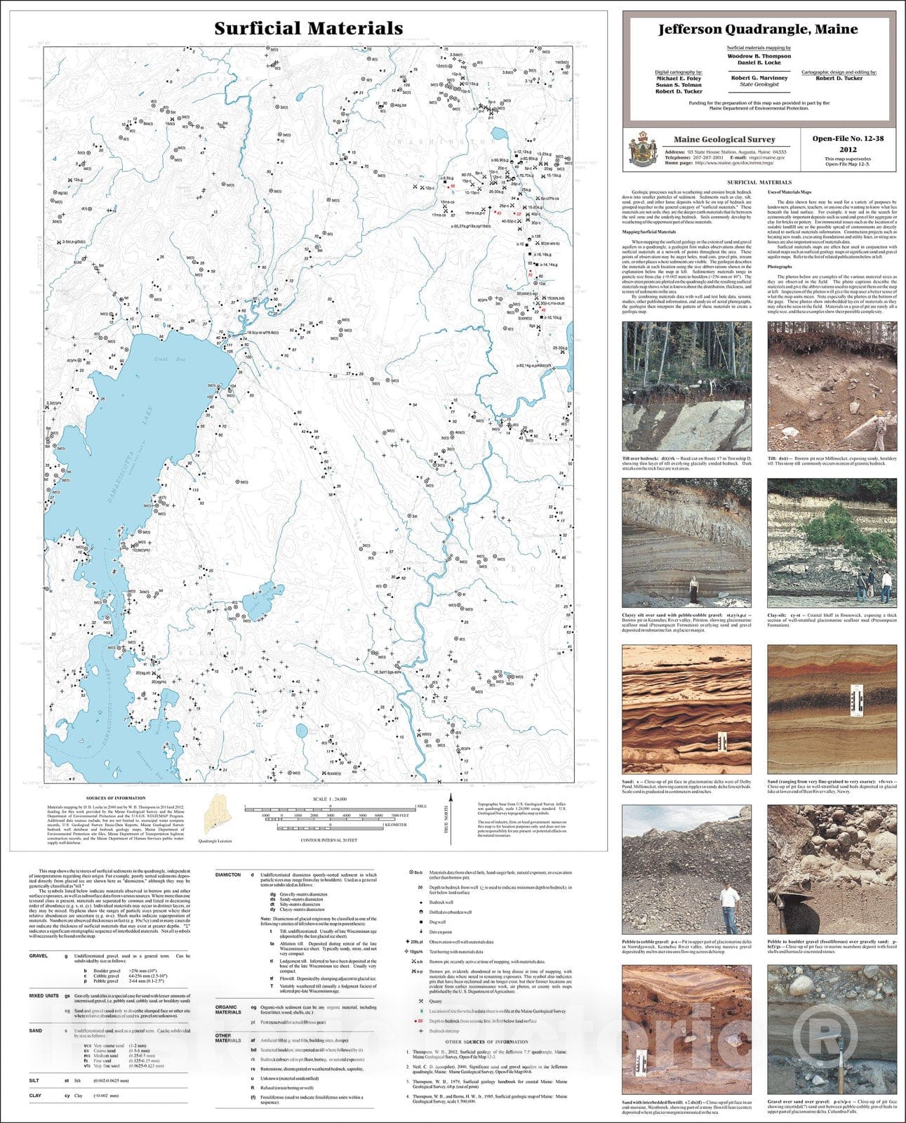 Map : Surficial materials of the Jefferson quadrangle, Maine, 2012 Cartography Wall Art :