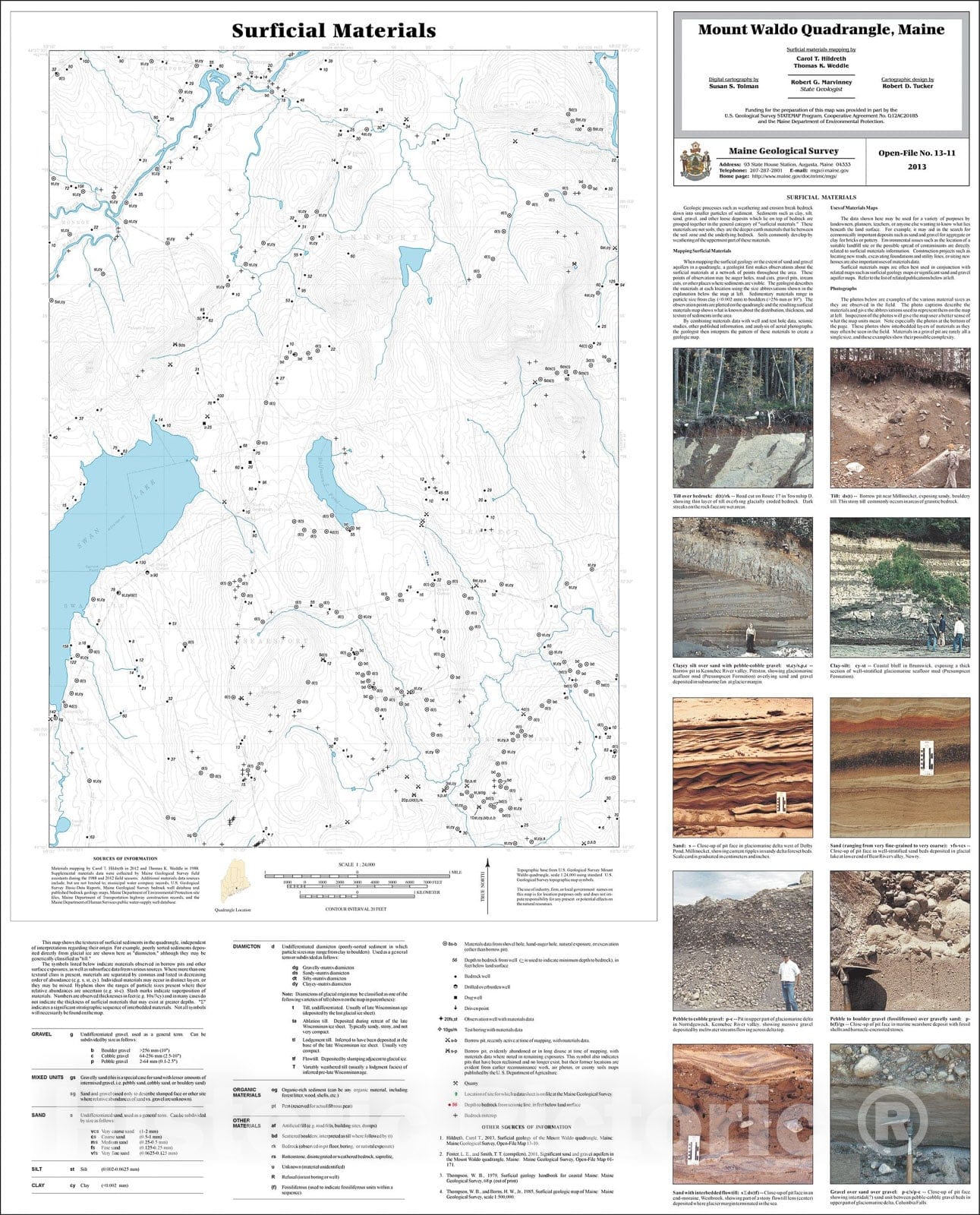 Map : Surficial materials of the Mount Waldo quadrangle, Maine, 2013 Cartography Wall Art :
