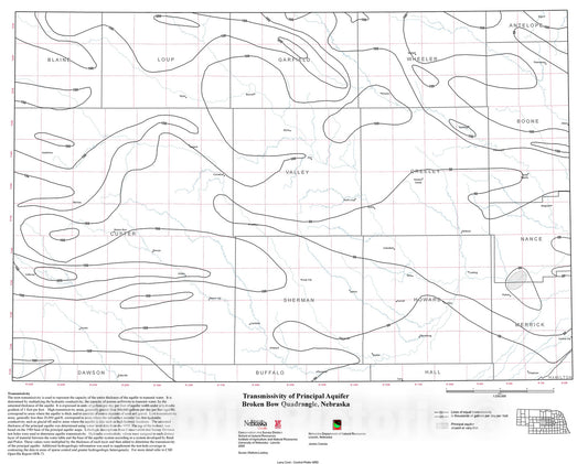 Map : Mapping of aquifer properties -- Transmissivity and Specific Yield -- for selected river basins in central and eastern Nebraska, 2005 Cartography Wall Art :