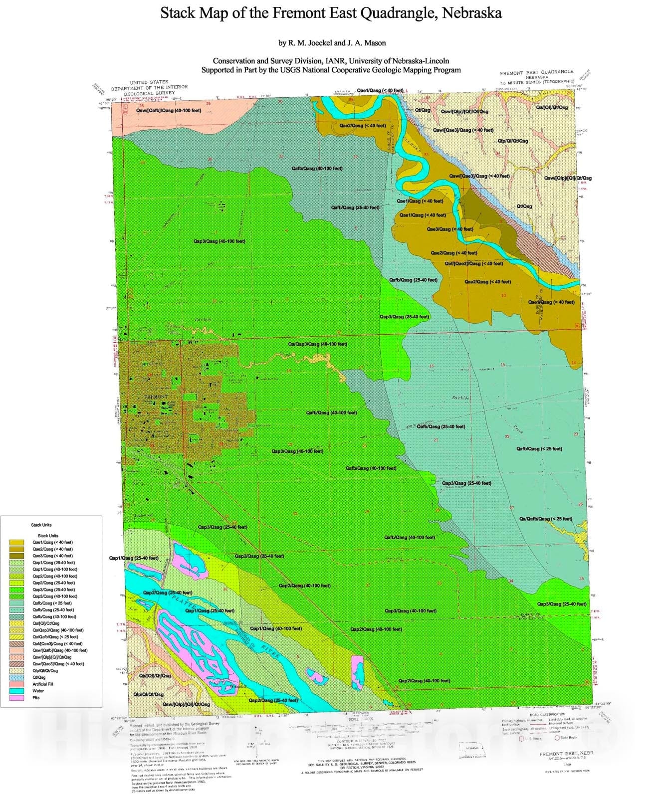 Map : Stack Map of the Fremont East quadrangle, Nebraska, 2001 Cartography Wall Art :
