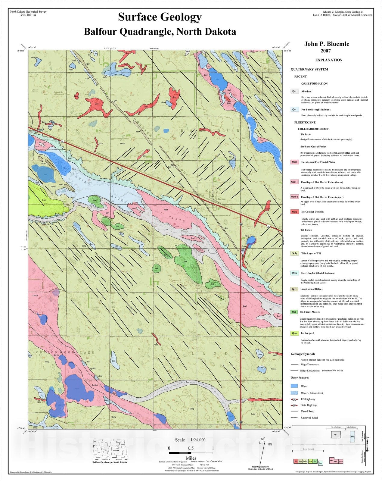 Map : Surface geology - Balfour quadrangle, North Dakota, 2007 Cartography Wall Art :