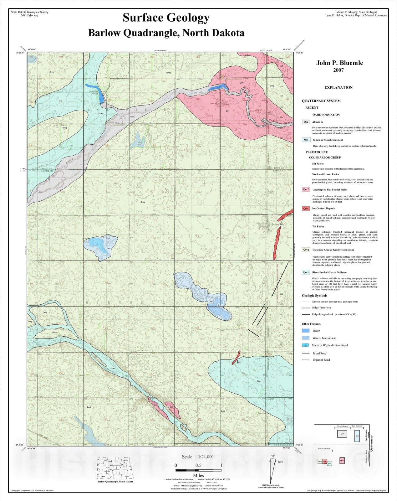 Map : Surface geology - Barlow quadrangle, North Dakota, 2007 Cartography Wall Art :
