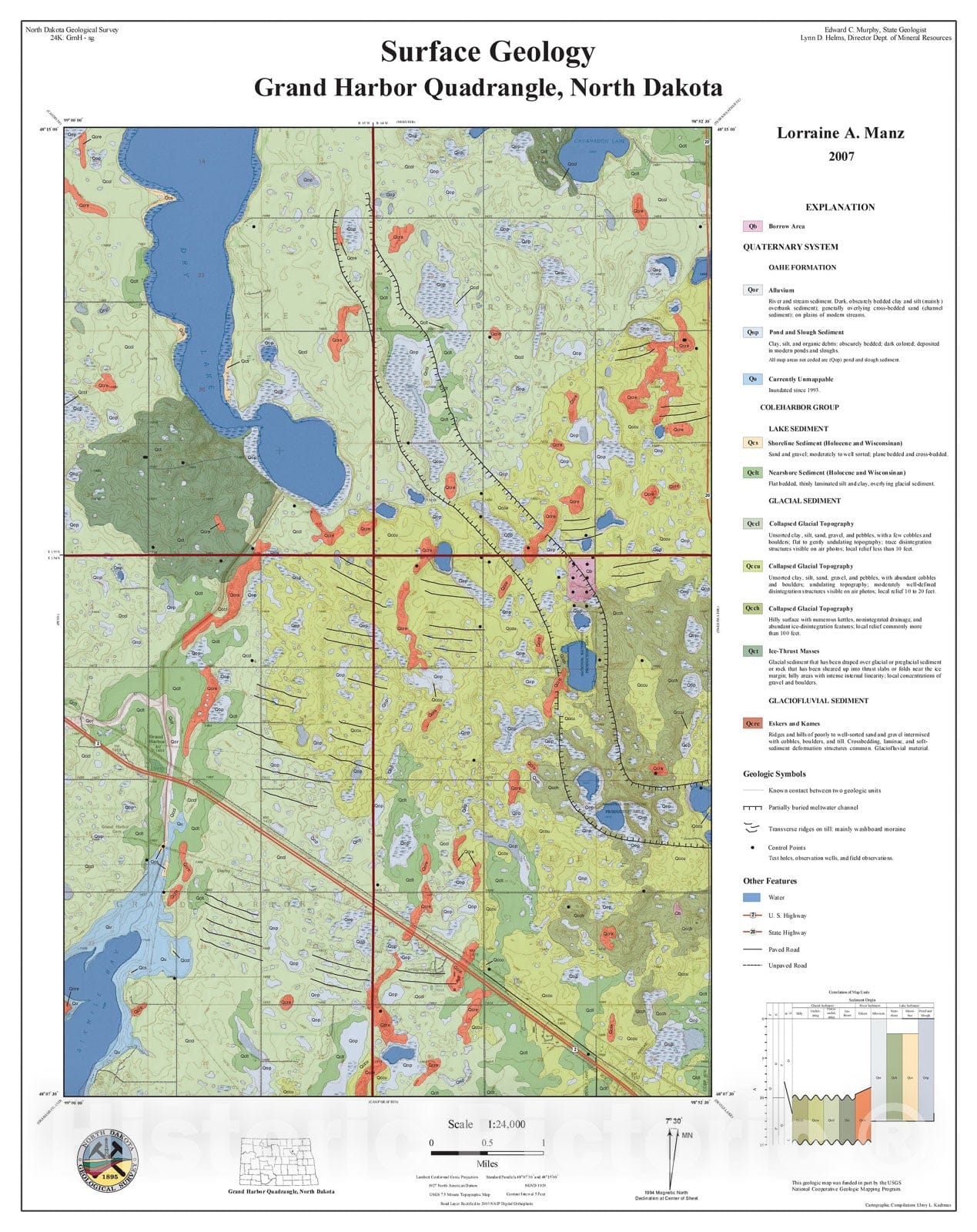 Map : Surface geology - Grand Harbor quadrangle, North Dakota, 2007 Cartography Wall Art :