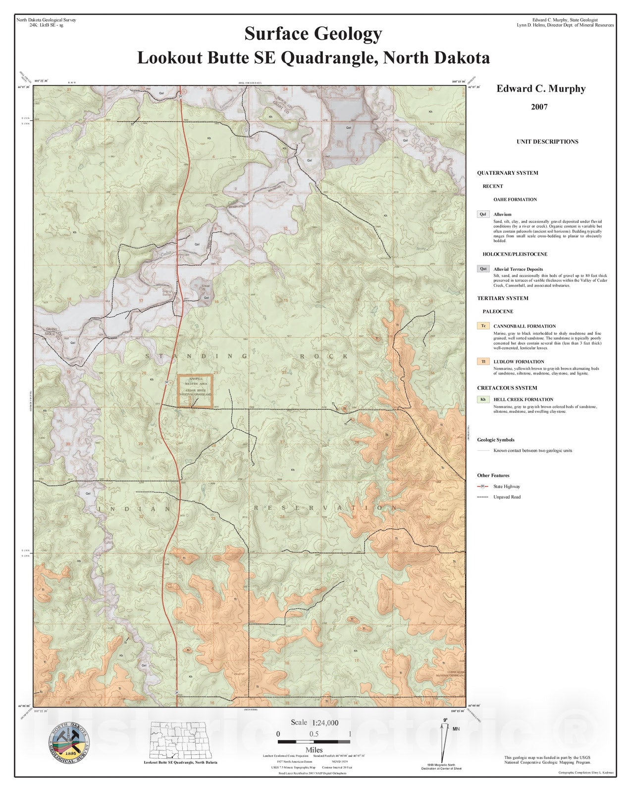 Map : Surface geology - Lookout Butte SE quadrangle, North Dakota, 2007 Cartography Wall Art :