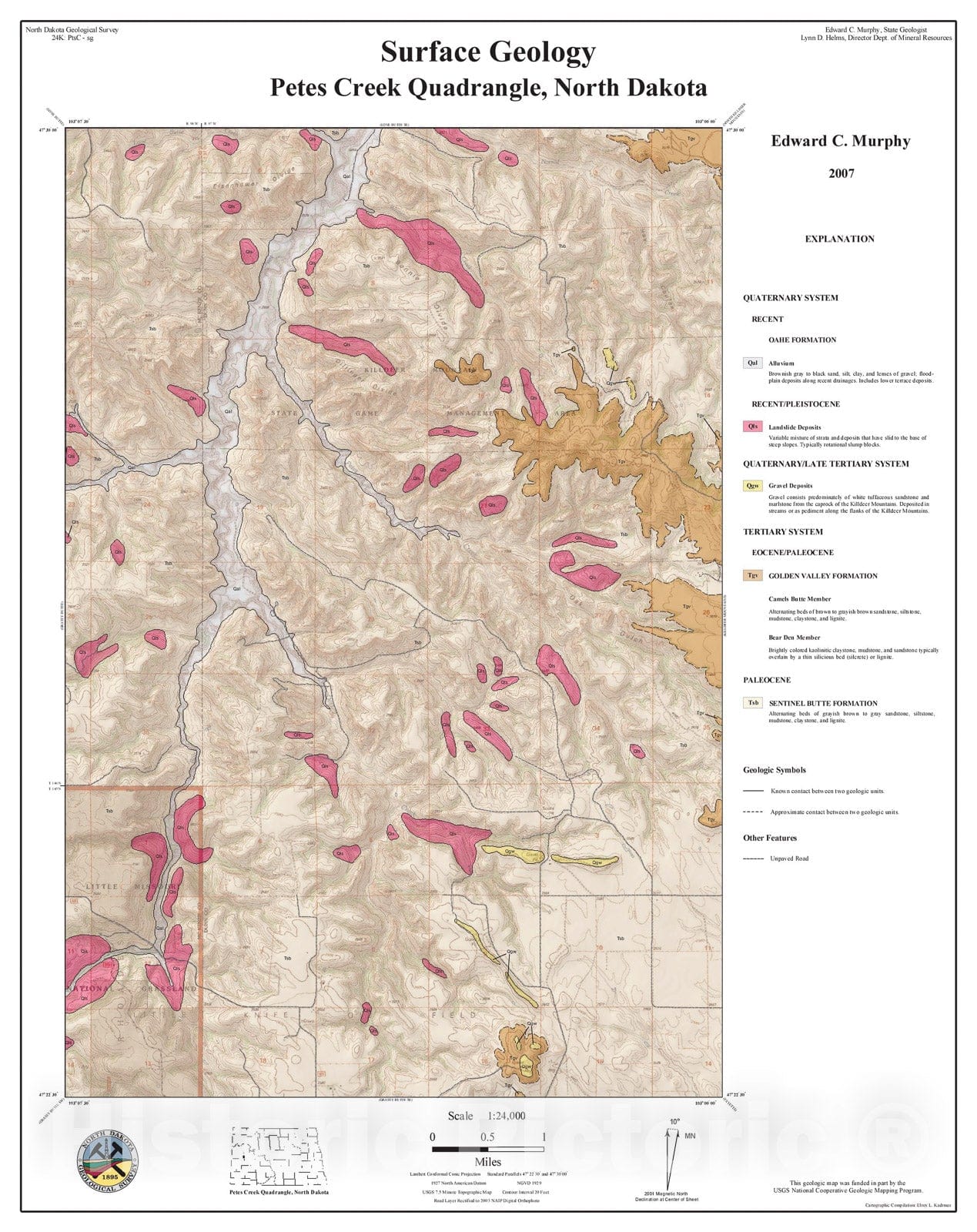 Map : Surface geology - Petes Creek quadrangle, North Dakota, 2007 Cartography Wall Art :