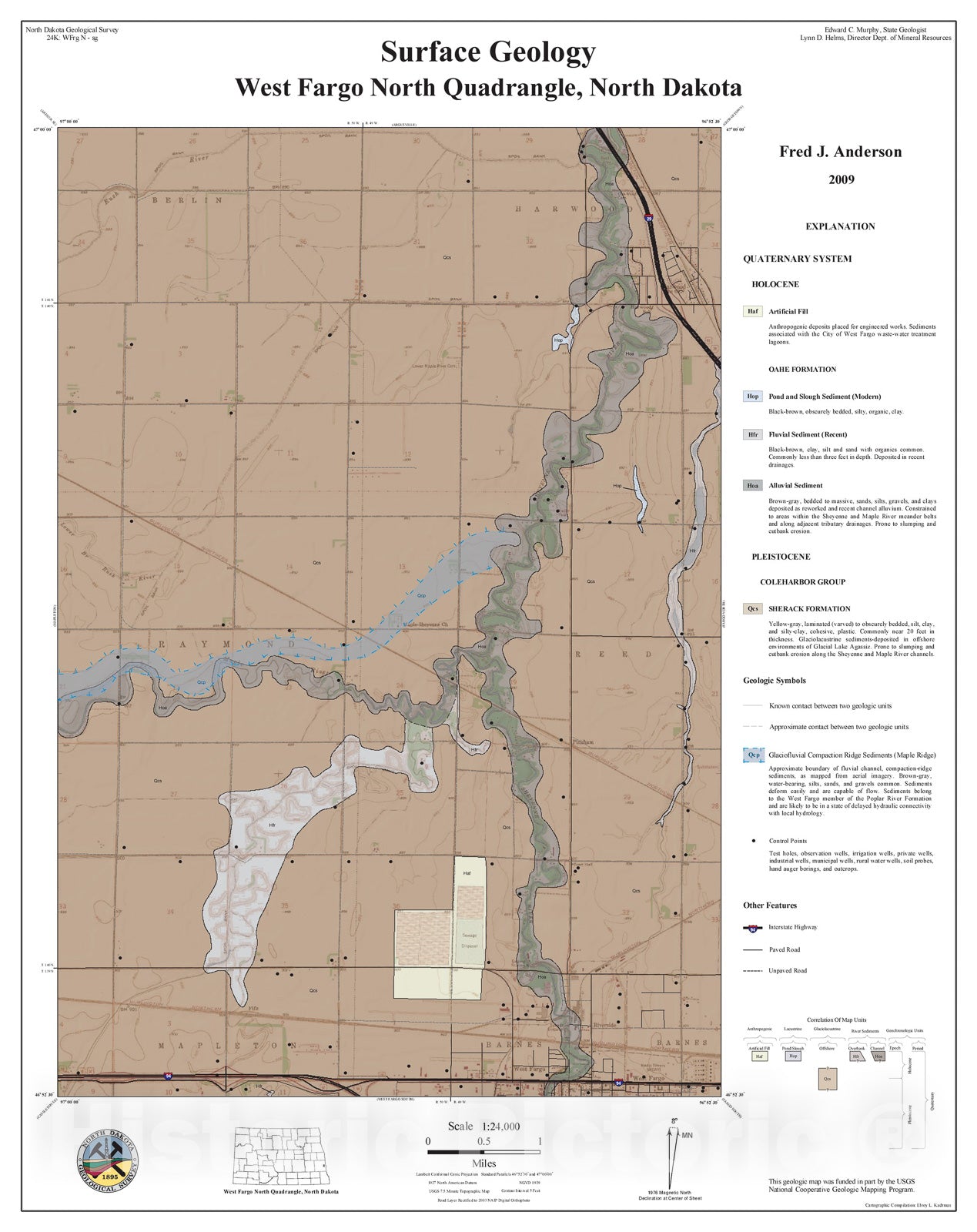 Map : Surface geology - West Fargo North quadrangle, North Dakota, 2009 Cartography Wall Art :