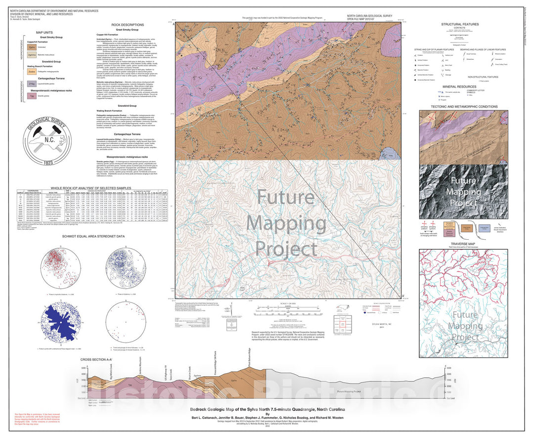 Map : Bedrock geologic map of the Sylva North 7.5-minute Quadrangle, North Carolina, 2012 Cartography Wall Art :