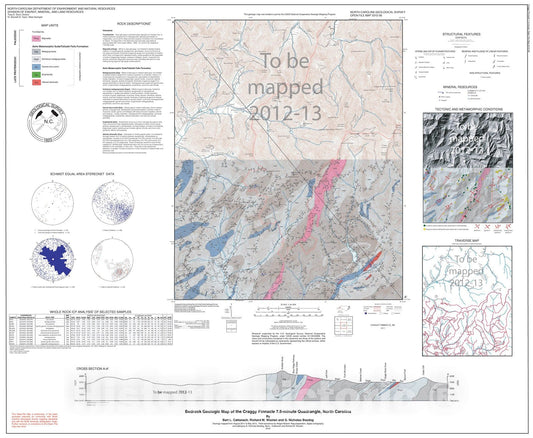 Map : Bedrock geologic map of the Craggy Pinnacle 7.5-minute Quadrangle, North Carolina , 2012 Cartography Wall Art :