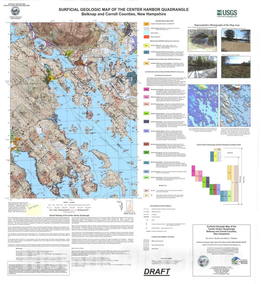Map : Surficial Geologic Map of the Center Harbor Quadrangle, Belknap and Carroll Counties, New Hampshire, 2012 Cartography Wall Art :
