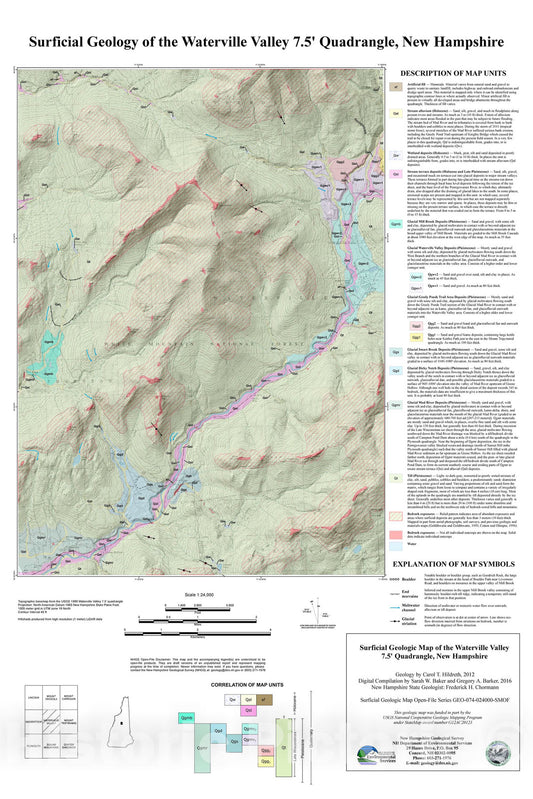 Map : Surficial Geologic Map of the Waterville Valley 7.5 minute Quadrangle, New Hampshire, 2013 Cartography Wall Art :
