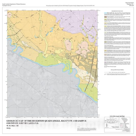 Map : Geologic Map of the Brighton Quadrangle, Hampton and Jasper Counties, South Carolina, 2013 Cartography Wall Art :