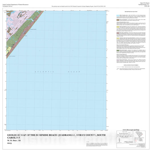Map : Geologic Map of the Surfside Beach Quadrangle, Horry County, South Carolina, 2013 Cartography Wall Art :