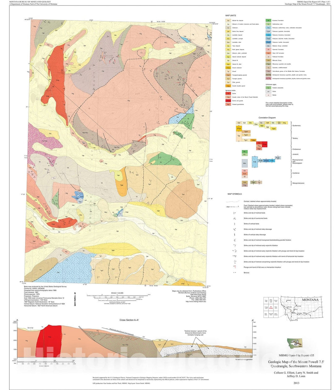 Map : Geologic map of the Mount Powell 7.5' quadrangle, southwestern Montana, 2013 Cartography Wall Art :