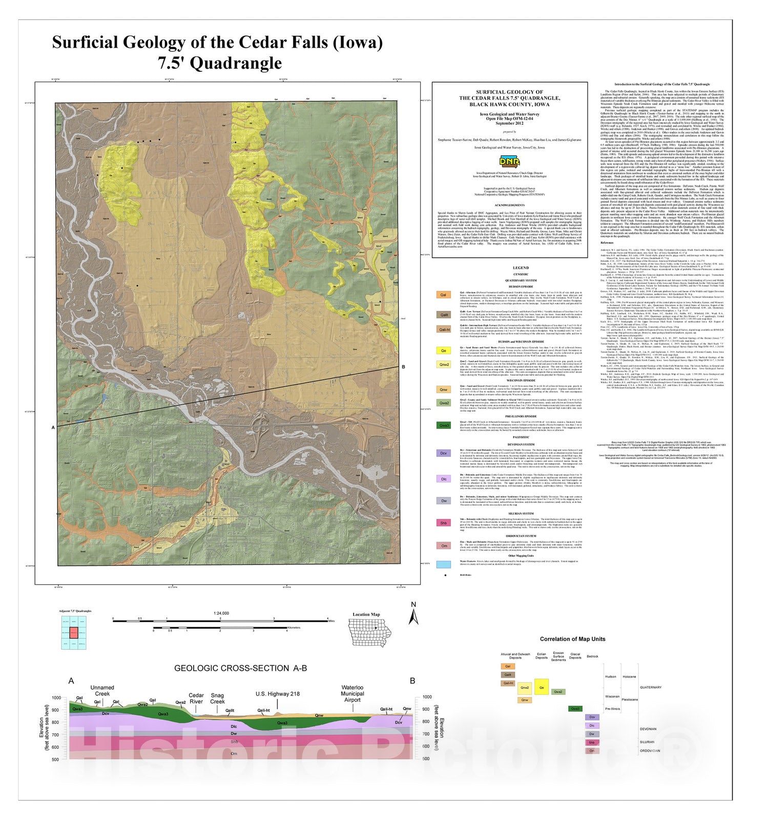 Map : Surficial Geology of the Cedar Falls 7.5' Quadrangle, Black Hawk County, Iowa, 2012 Cartography Wall Art :