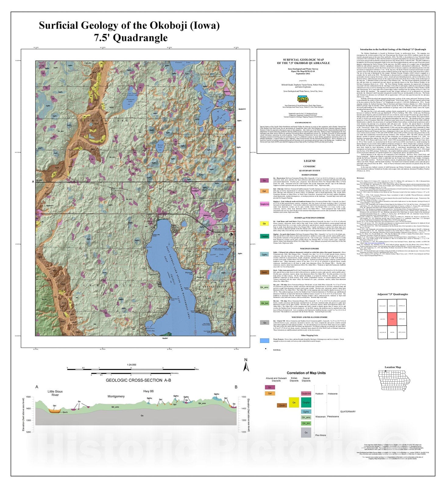 Map : Surficial Geology of the Okoboji 7.5' Quadrangle, Dickinson County, Iowa, 2012 Cartography Wall Art :