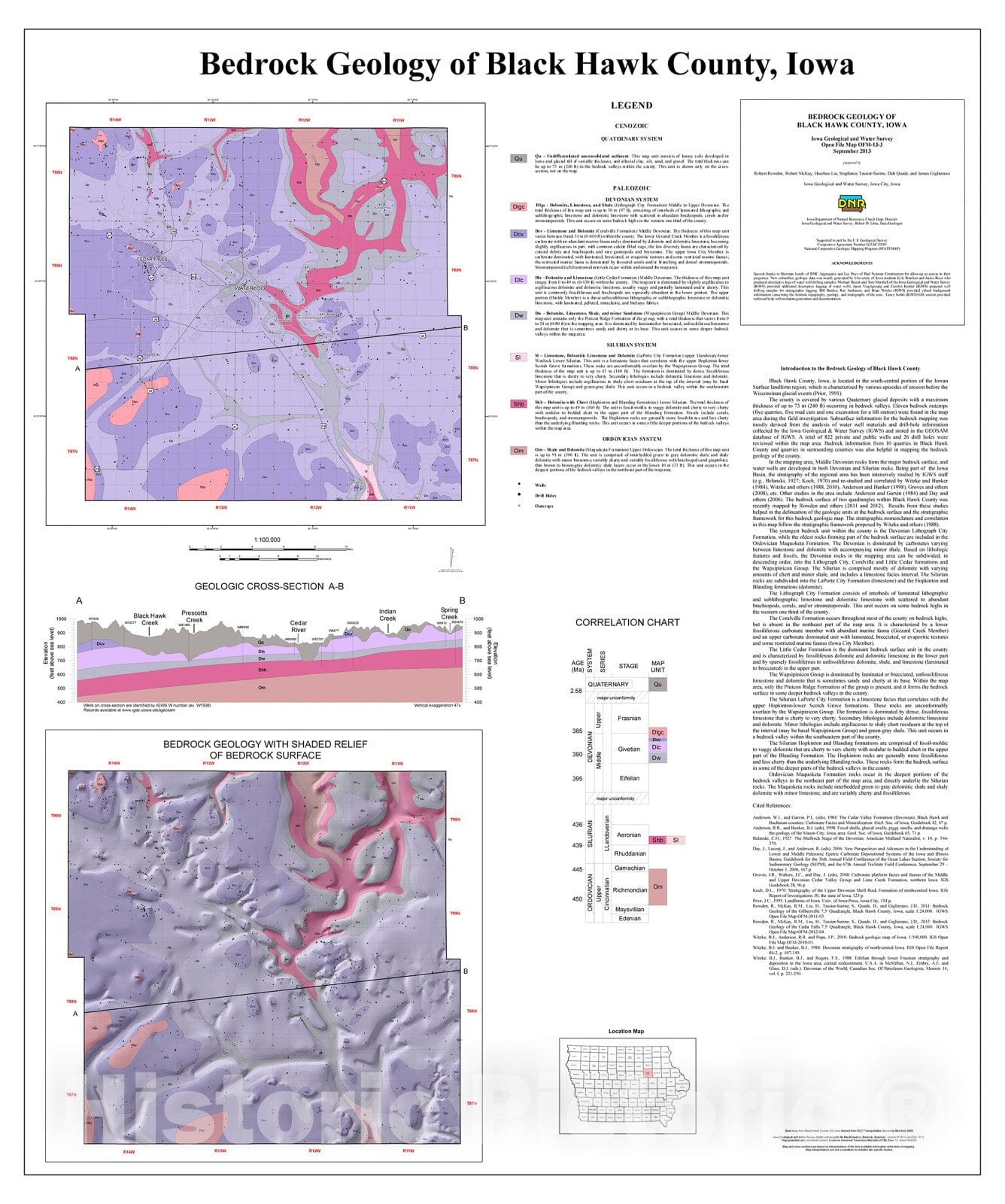 Map : Bedrock Geology of Black Hawk County, Iowa, 2013 Cartography Wall Art :