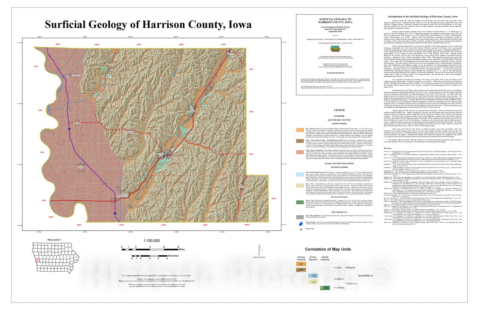 Map : Surficial Geology of Harrison County, Iowa, 2013 Cartography Wall Art :