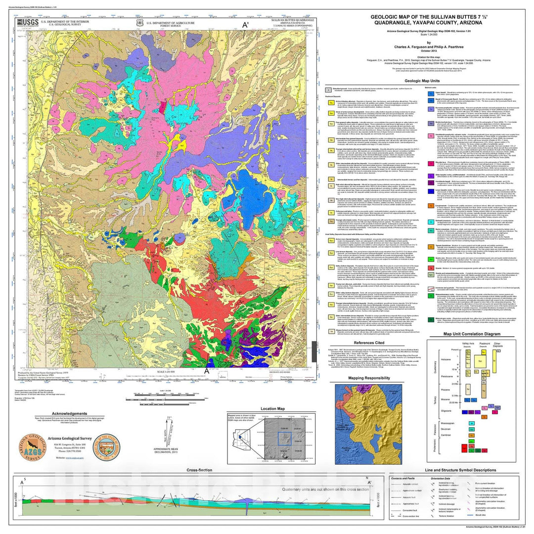 Map : Geologic map of the Sullivan Buttes 7.5' Quadrangle, Yavapai County, Arizona, 2013 Cartography Wall Art :