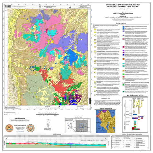 Map : Geologic map of the Sullivan Buttes 7.5' Quadrangle, Yavapai County, Arizona, 2013 Cartography Wall Art :