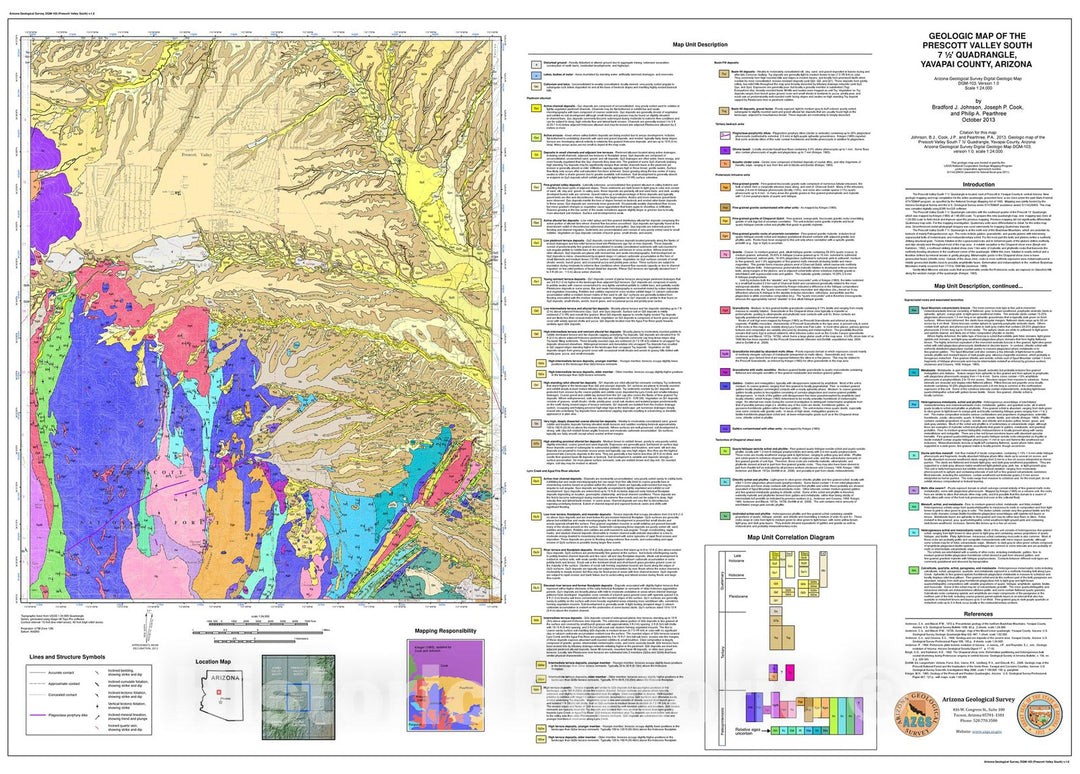 Map : Geologic map of the Prescott Valley South 7.5' Quadrangle, Yavapai County, Arizona, 2013 Cartography Wall Art :