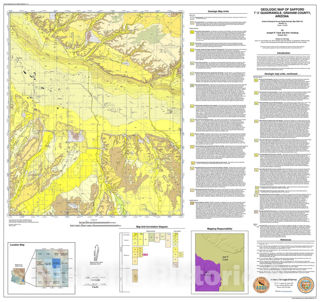 Map : Geologic map of the Safford 7.5' Quadrangle, Graham County, Arizona, 2013 Cartography Wall Art :