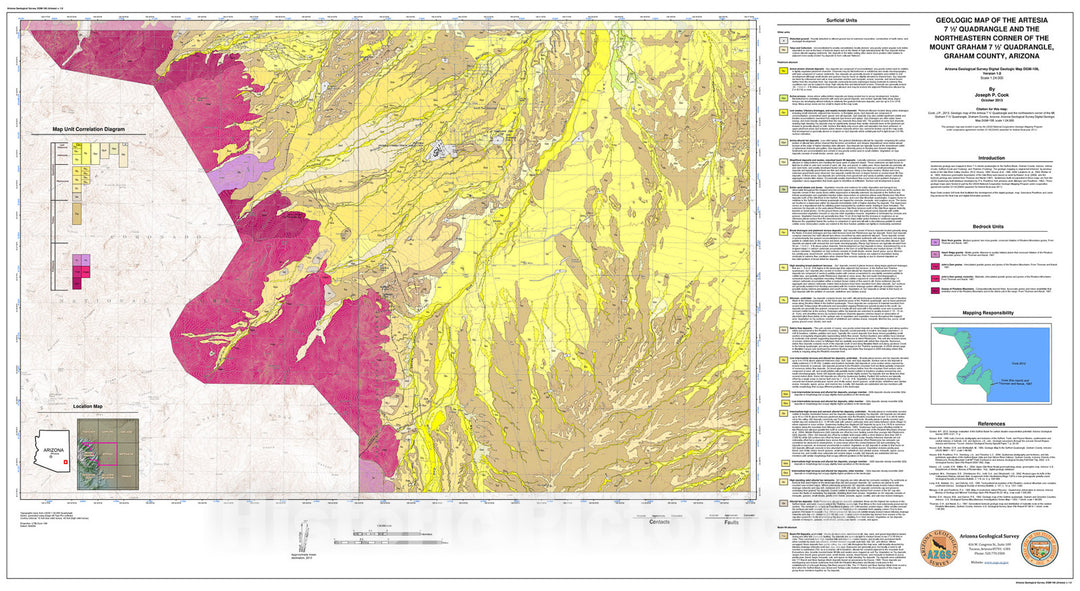 Map : Geologic map of the Artesia 7.5' Quadrangle and the northeastern corner of the Mt. Graham 7.5' Quadrangle, Graham County, Arizona, 2013 Cartography Wall Art :