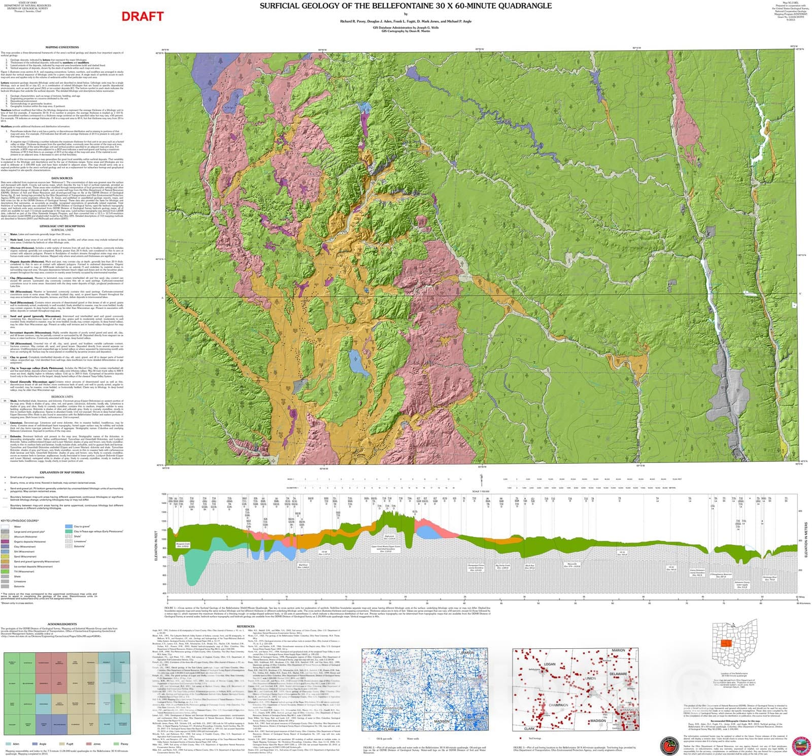 Map : Surficial geology of the Bellefontaine thirty x sixty minute quadrangle  (ver 2.0), 2013 Cartography Wall Art :