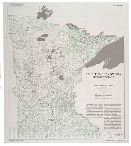 Map : Geologic Map of Minnesota, Bedrock topography, 1982 Cartography Wall Art :