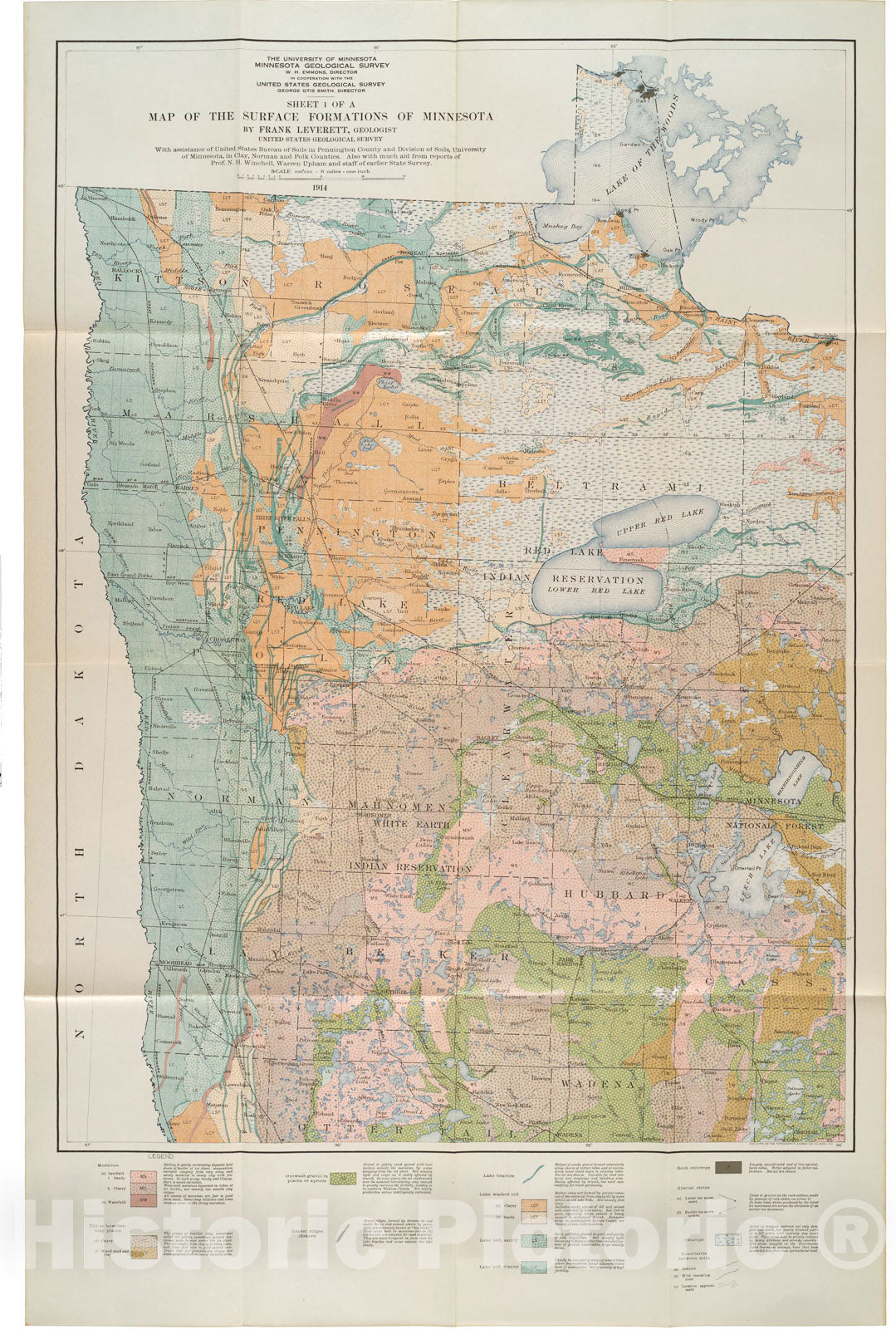 Map : Surface formations and agricultural conditions of northwestern Minnesota, 1915 Cartography Wall Art :