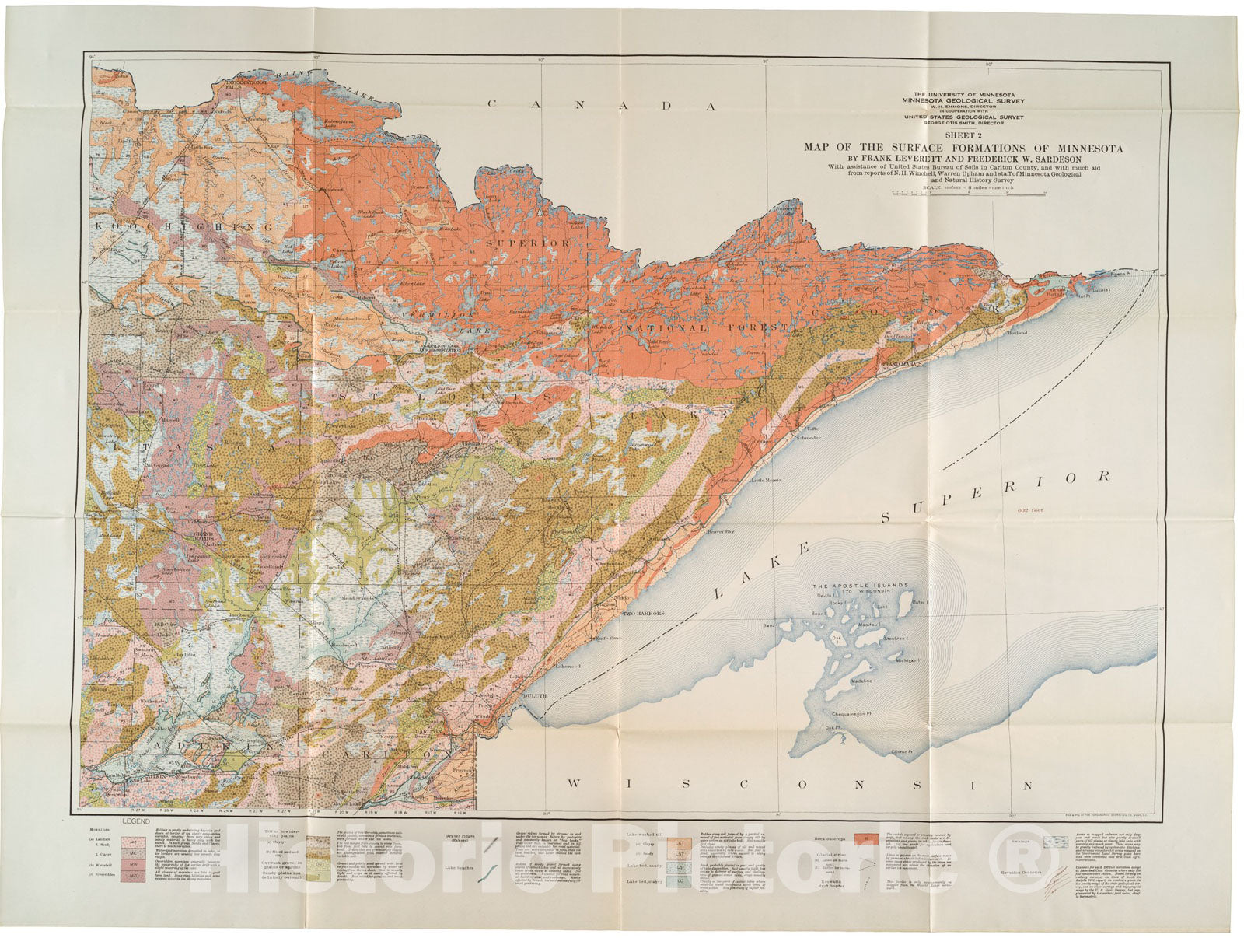 Map : Surface formations and agricultural conditions of northeastern Minnesota, 1917 Cartography Wall Art :