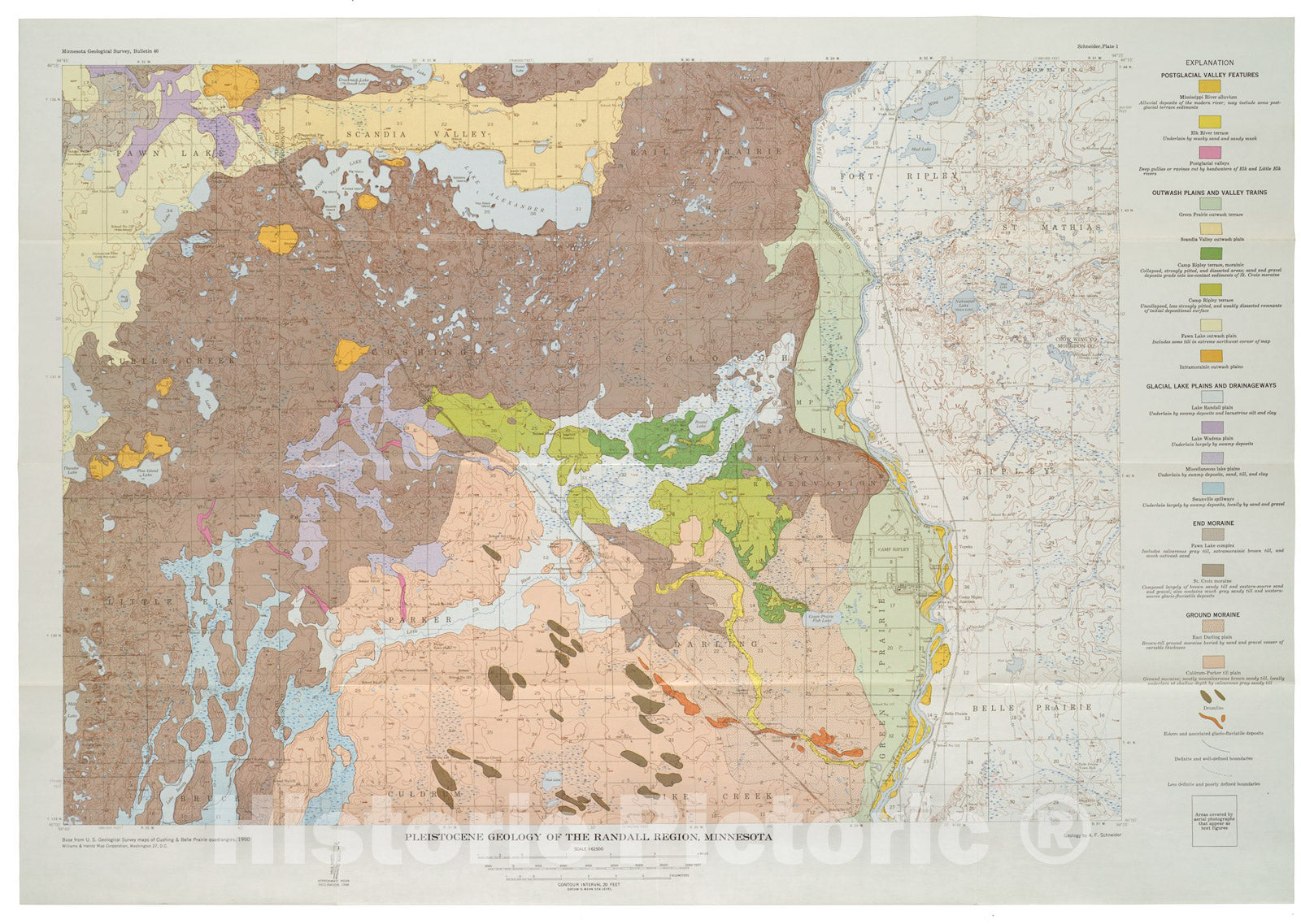 Map : Pleistocene geology of the Randall region, central Minnesota, 1961 Cartography Wall Art :