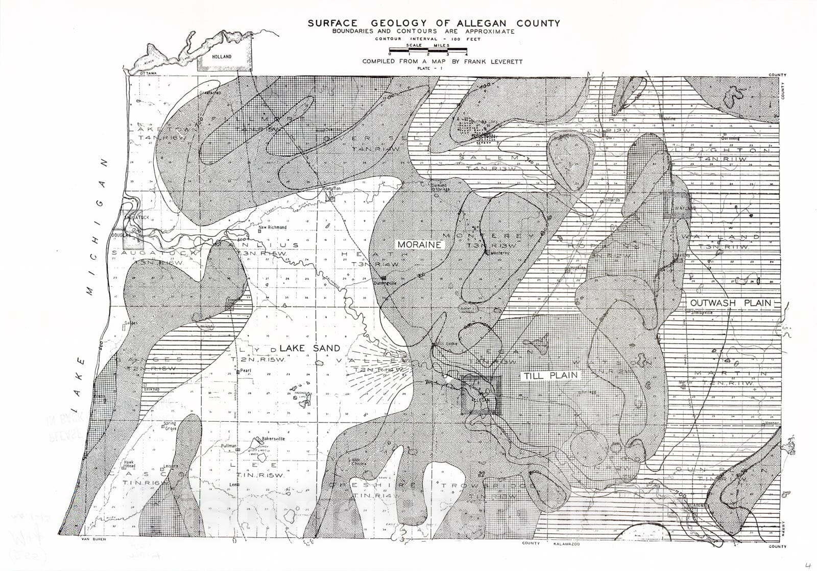 Map : Geology of Allegan County, 1938 Cartography Wall Art :
