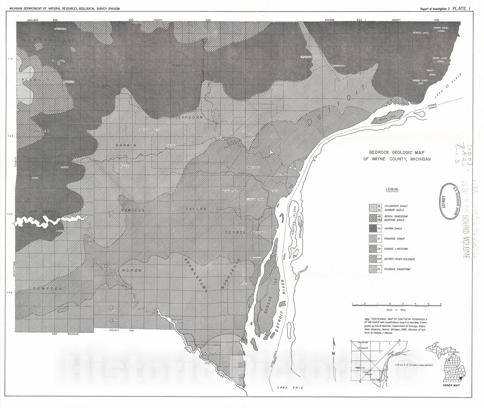 Map : Geology for land and ground-water development in Wayne County, Michigan, 1969 Cartography Wall Art :