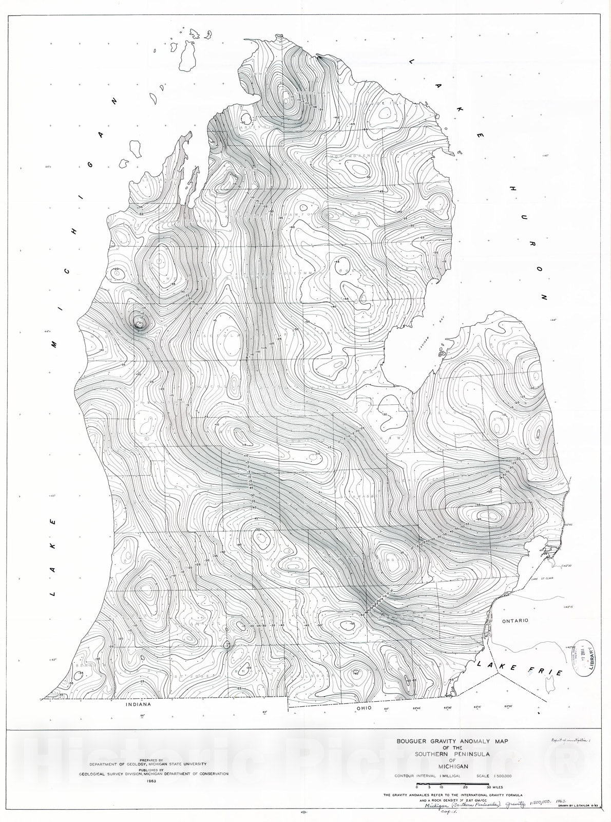 Map : Regional gravity and magnetic anomaly maps of the southern peninsula of Michigan, 1963 Cartography Wall Art :