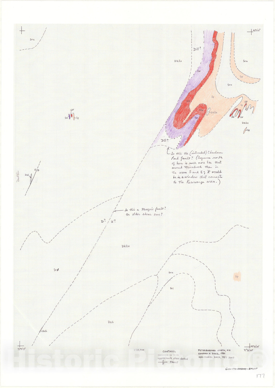 Map : Bedrock Geology map of the Peterborough North 7.5 Minute Quadrangle, 2007 Cartography Wall Art :