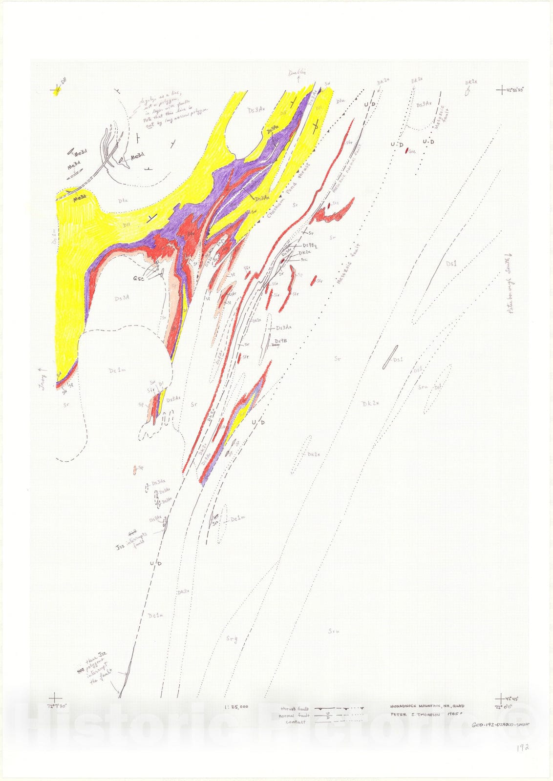 Map : Bedrock Geology map of the Monadnock Mountain, NH 7.5 Minute Quadrangle, 2007 Cartography Wall Art :