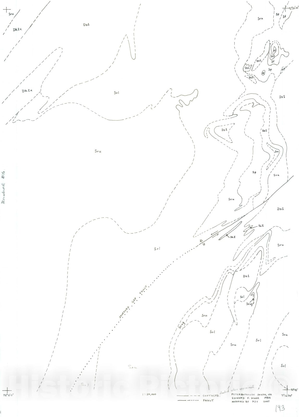 Map : Bedrock Geology map of the Peterborough South 7.5 Minute Quadrangle, 2007 Cartography Wall Art :