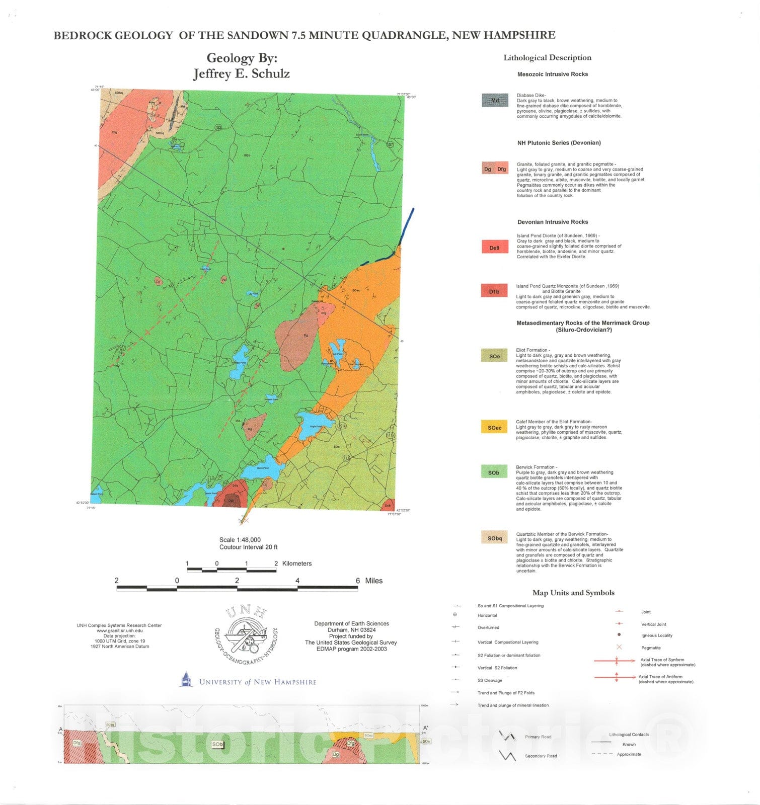Map : Bedrock geology of the Sandown 7.5 minute quadrangle, New Hampshire, 2003 Cartography Wall Art :