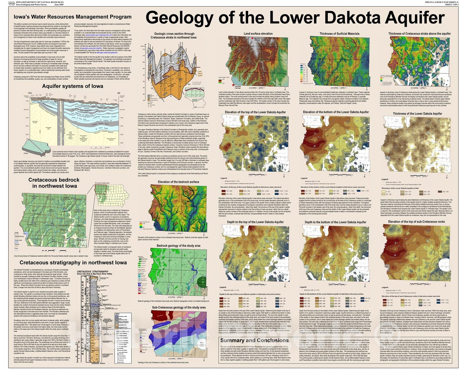 Map : Geology, hydrology, and water quality of the Lower Dakota Aquifer of Iowa, 2009 Cartography Wall Art :