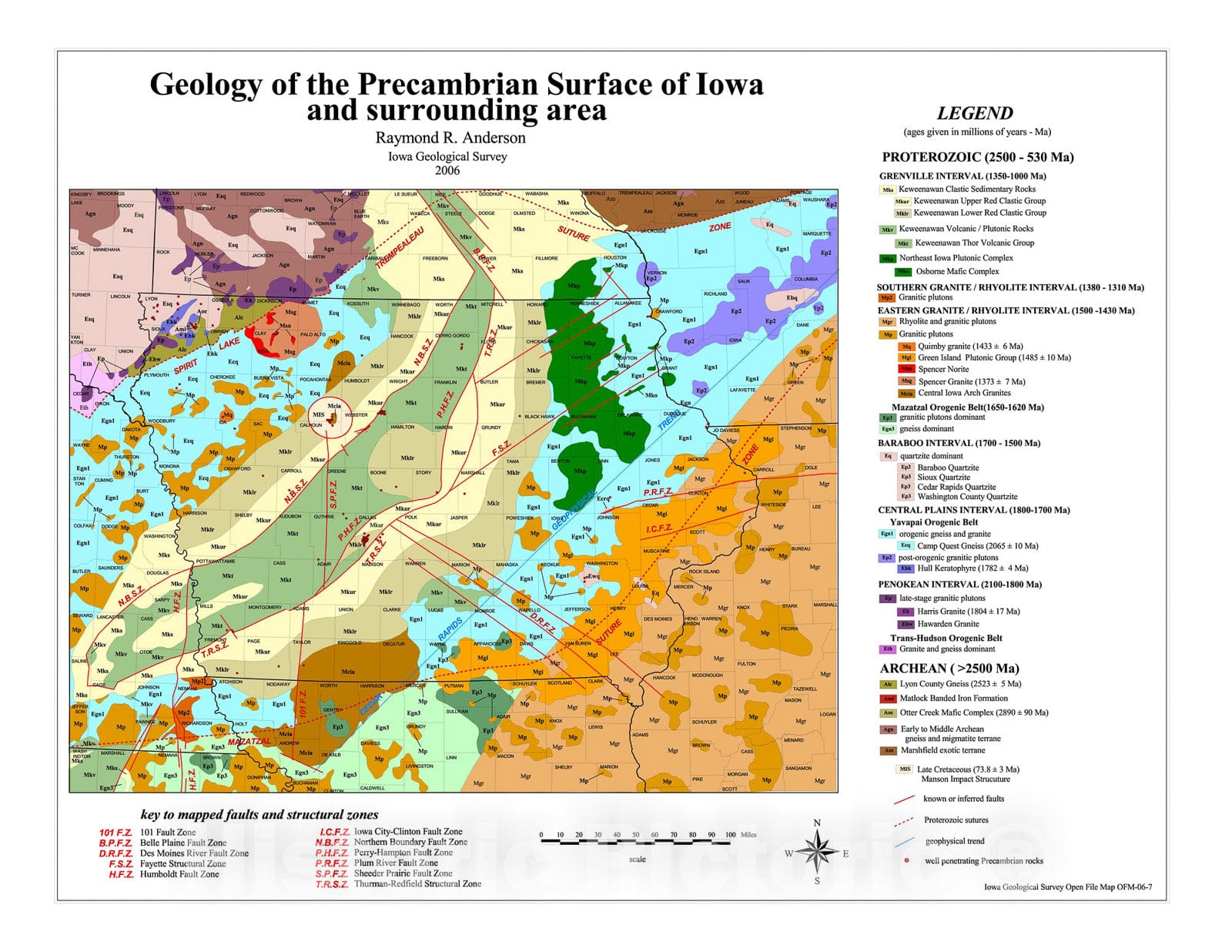 Map : Geology of the Precambrian surface of Iowa and surrounding area, 2006 Cartography Wall Art :