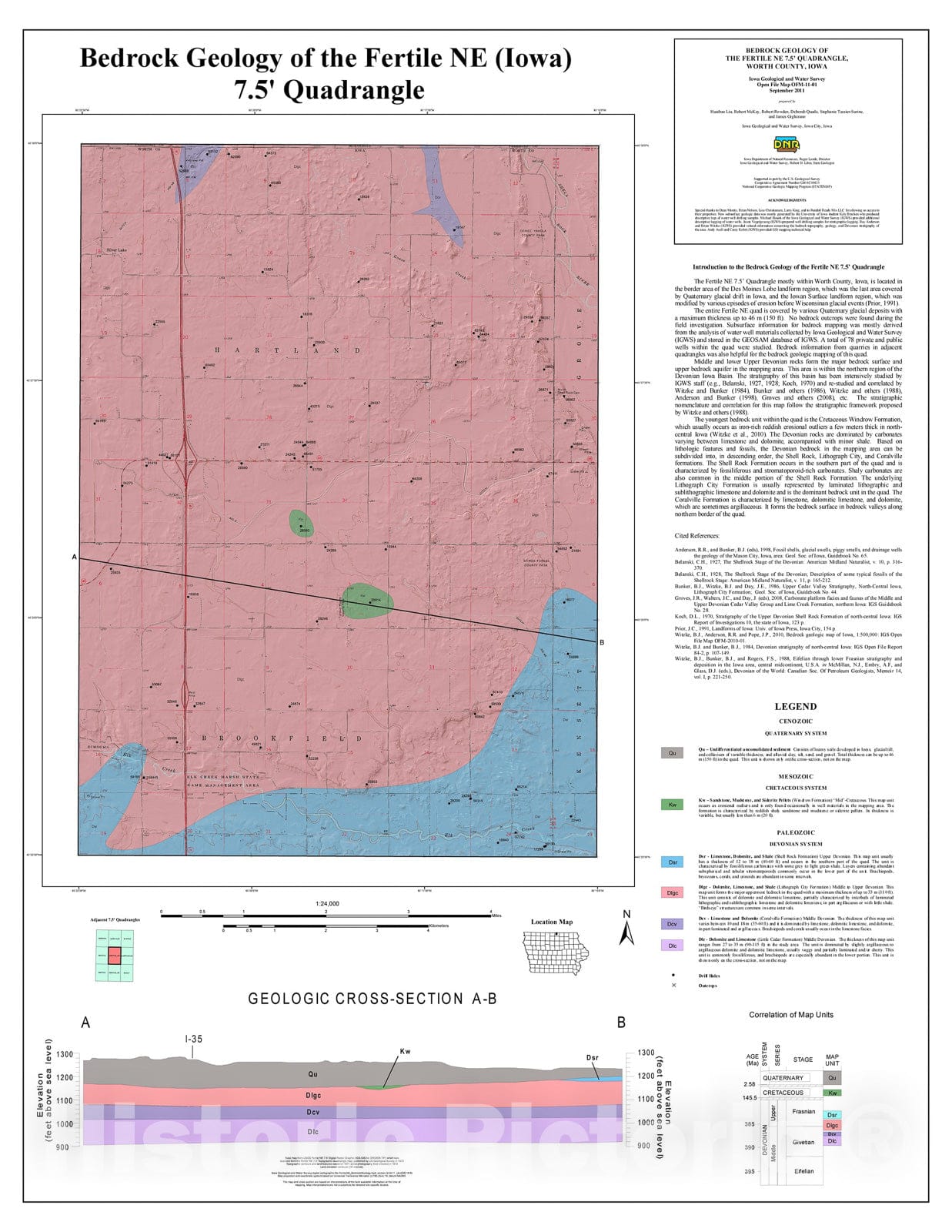 Map : Bedrock geology of the Fertile NE (Iowa) 7.5' quadrangle, 2011 Cartography Wall Art :