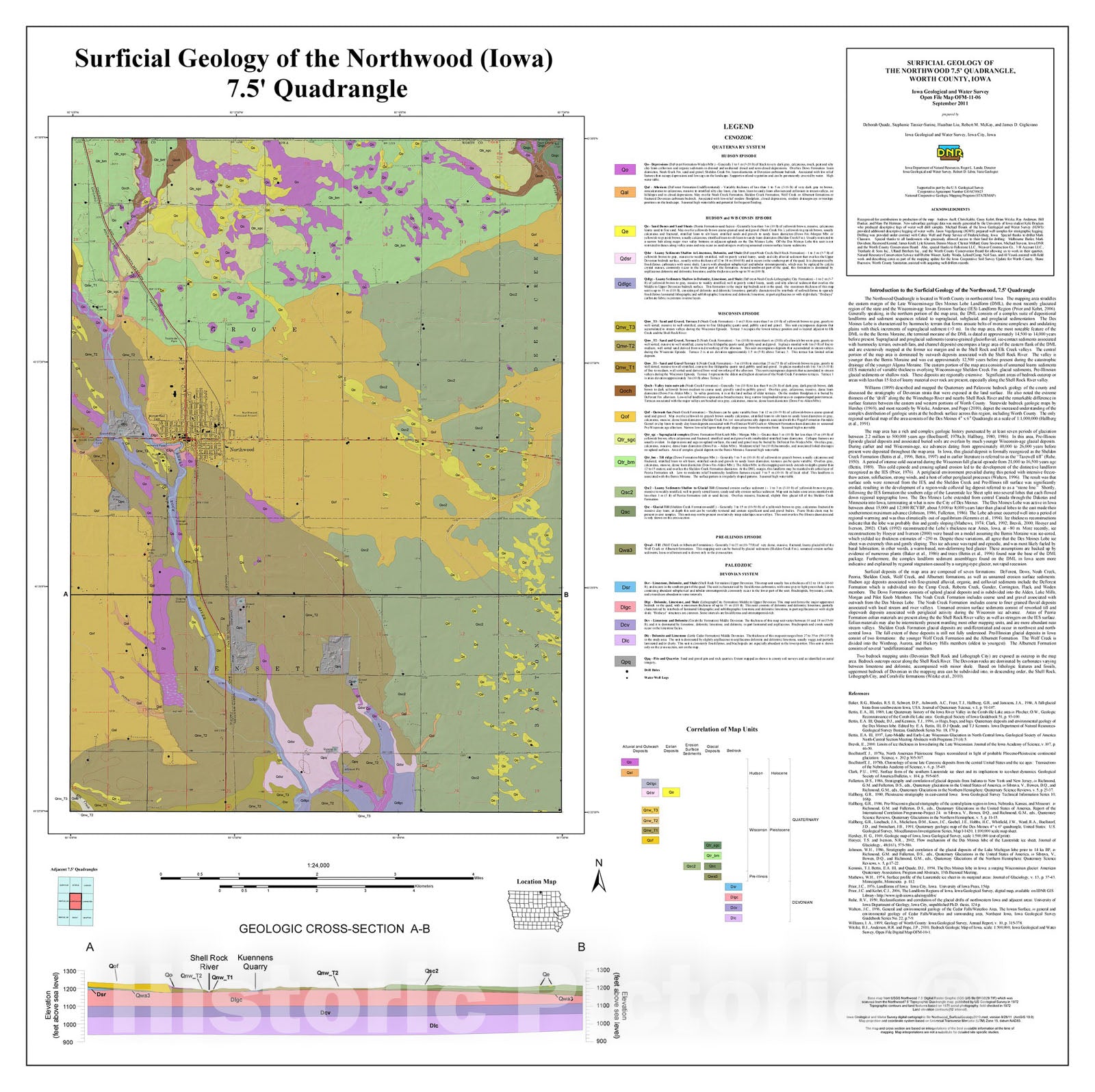 Map : Surficial geology of the Northwood 7.5' quadrangle, Worth County, Iowa, 2011 Cartography Wall Art :